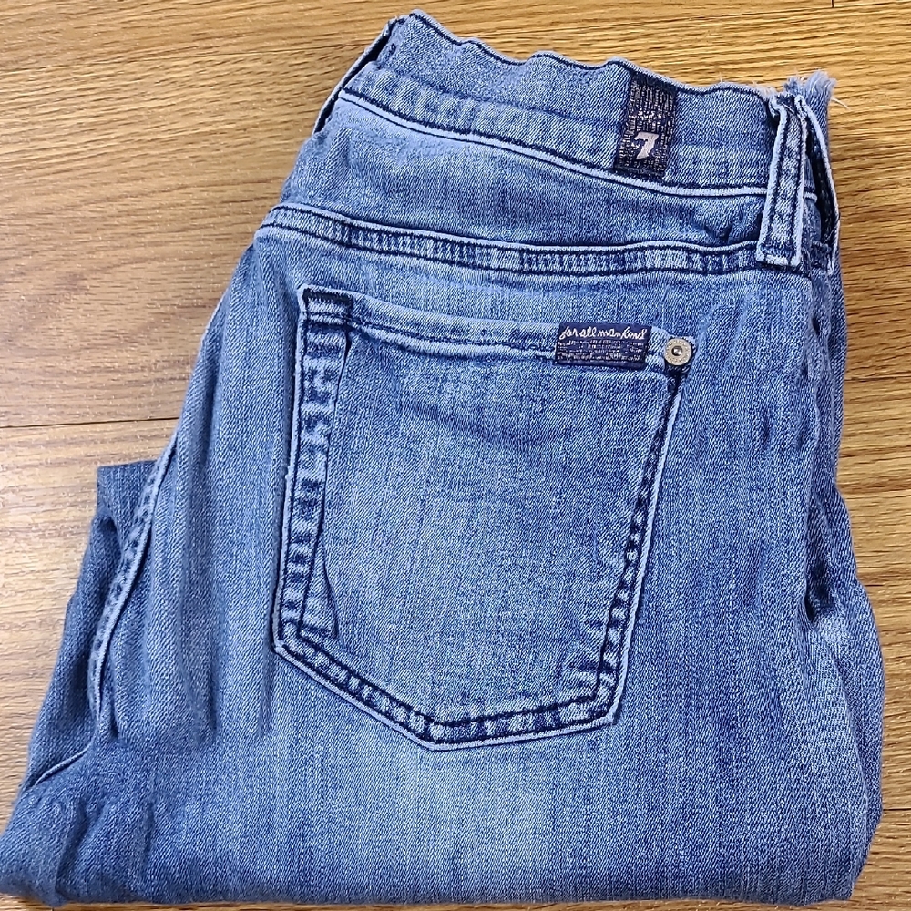 7 FOR ALL MANKIND 29x25 VINTAGE 2000 Y2K ANKLE GWENEVERE CROP FADED STRECH JEANS